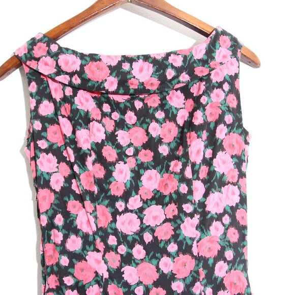 Jerry Gilden Spectator Vintage Floral Midi Dress Drop Waist Sleeveless Pink 1960 - Picture 11 of 15